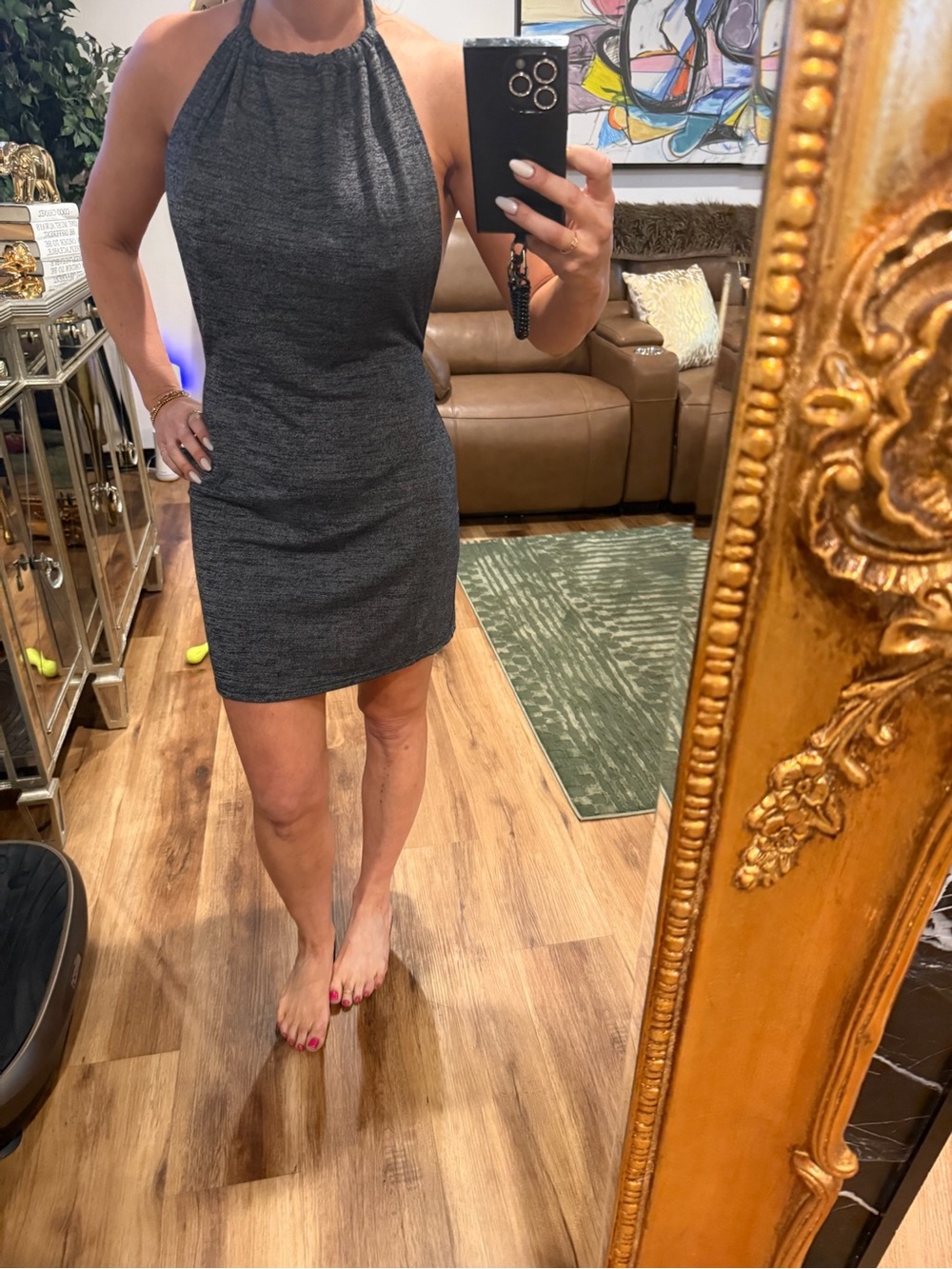 Sleeveless Halter Bodycon Dress in Charcoal Gray